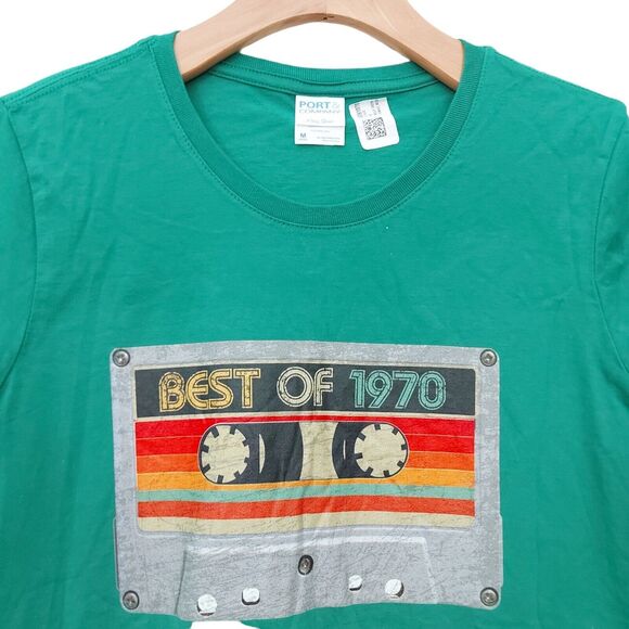 Port & Company T-Shirt Womens Medium Green Graphic Print Retro 70's Cassette - Picture 2 of 7